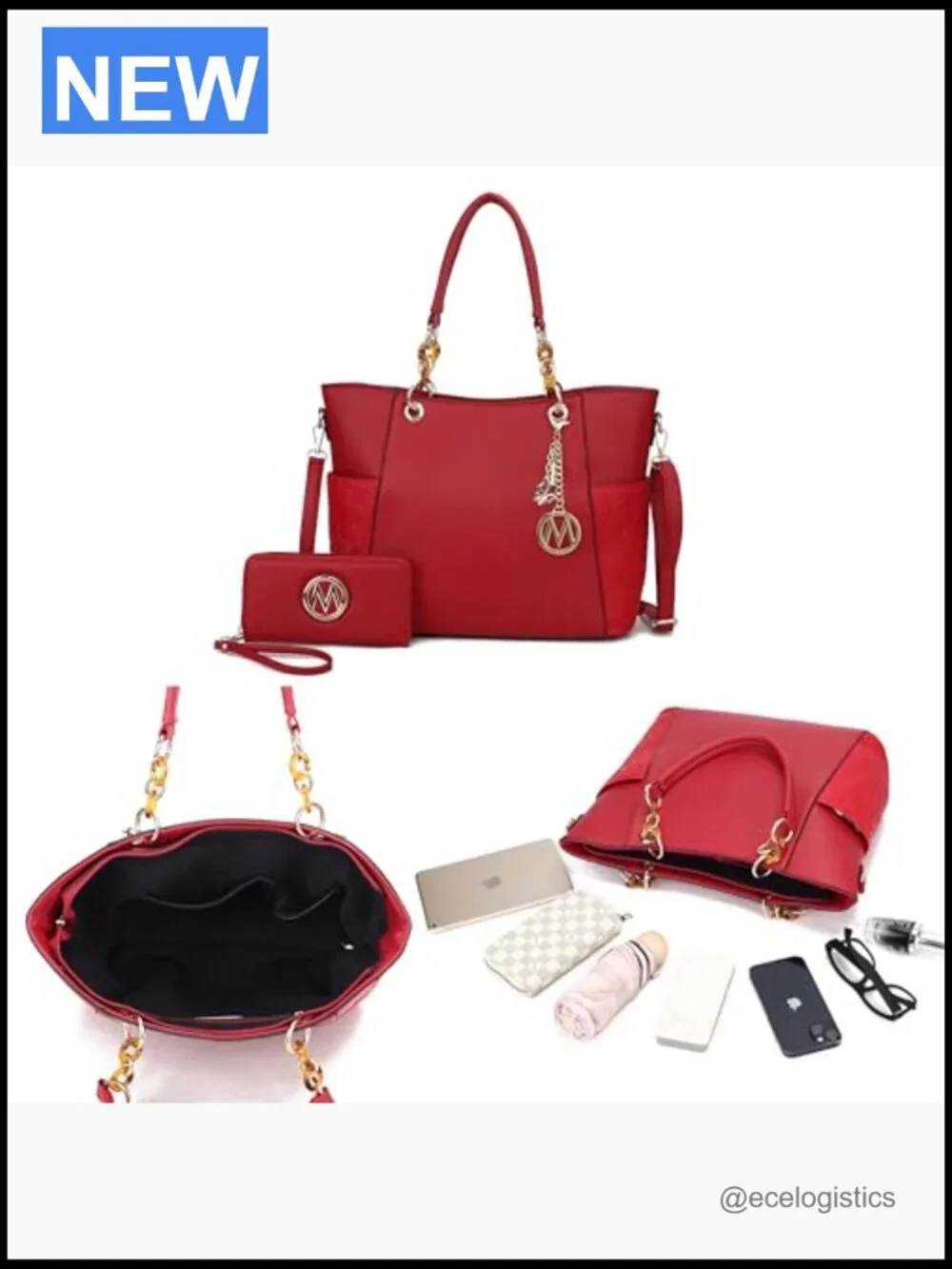 Tote Bag and Wallet Set Vegan Leather Purse Handbag Set Crossbody Satchel